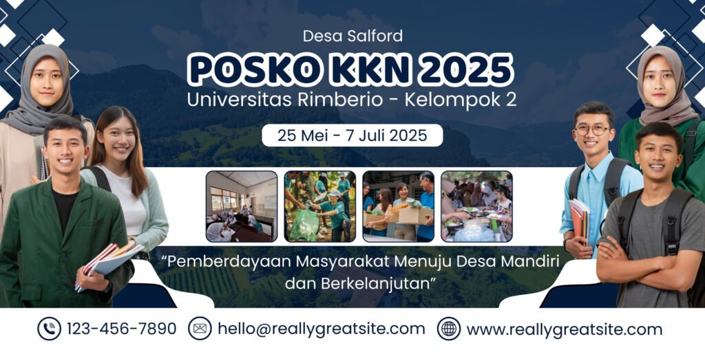 Biru Tua dan Putih Modern Posko KKN Banner Horizontal