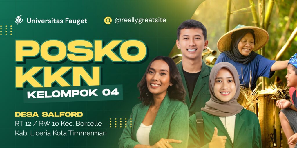 Hijau Modern Spanduk Posko Mahasiswa KKN Siap Cetak