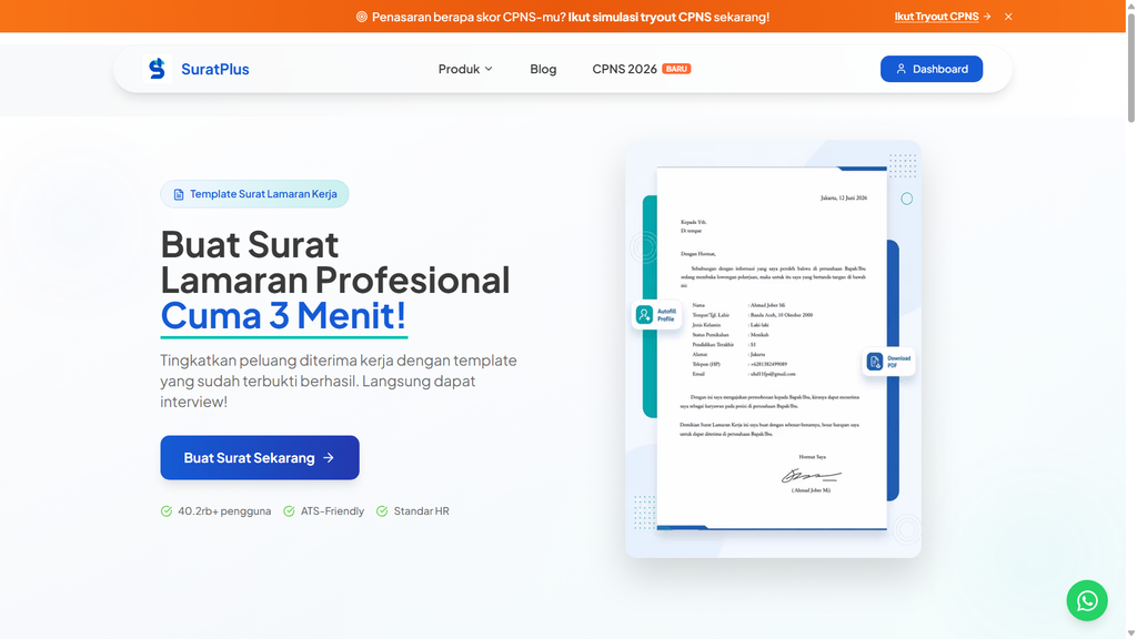 Generator surat lamaran kerja suratplus