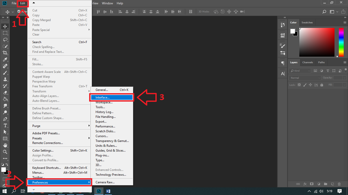 cara mengubah tema photoshop berbagai warna