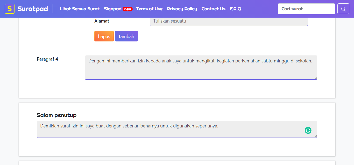 masukkan kegiatan