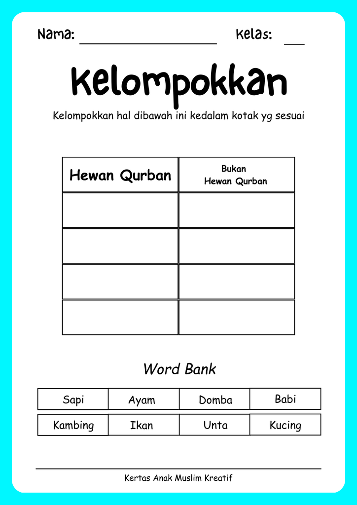 mengelompokkan hewan qurban dan bukan qurban