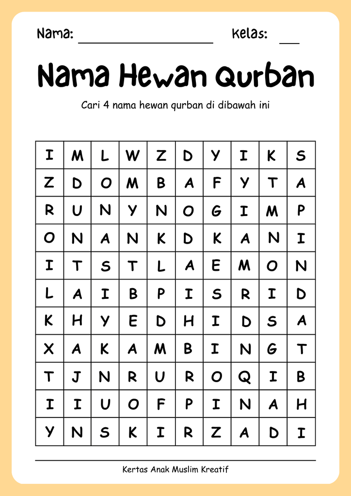 puzzle nama nama hewan qurban